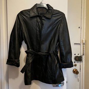 CLASSIC Black Leather Tie Waist Jacket - Andrew Marc, Size Small